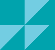 A geometric pattern composed of four triangles arranged in a square. The triangles alternate between light blue and teal, reflecting the dynamic energy of women in business. The upper left and lower right triangles are light blue, while the upper right and lower left triangles are teal.